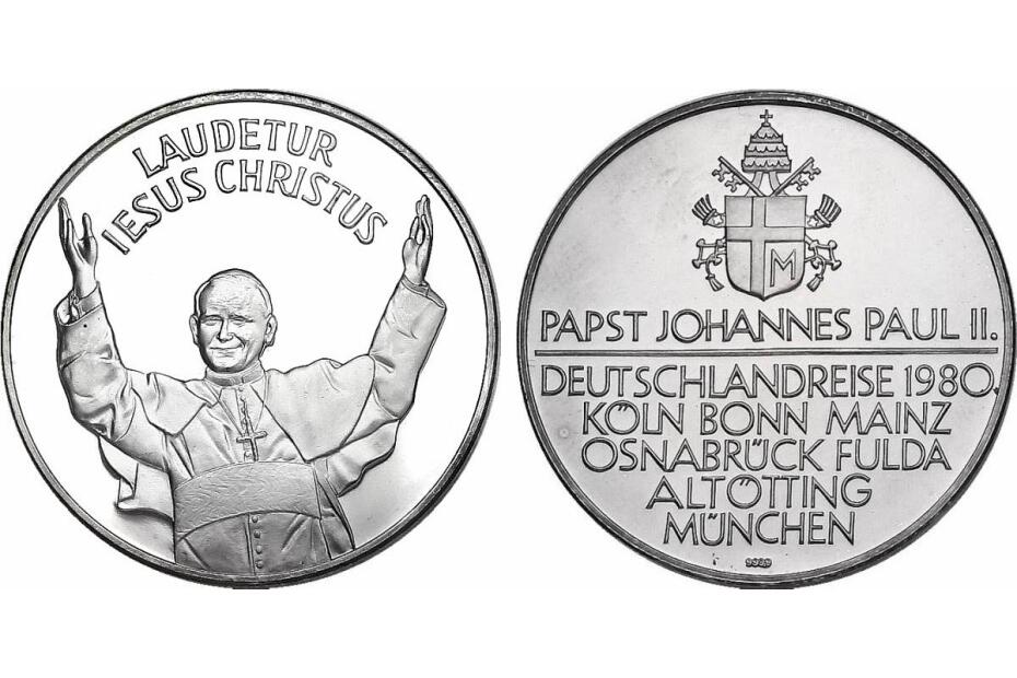Vatikan Ag-Medaille 1980 Papst Johannes Paul II. (1978 - 2005) Deutschlandreise pp.