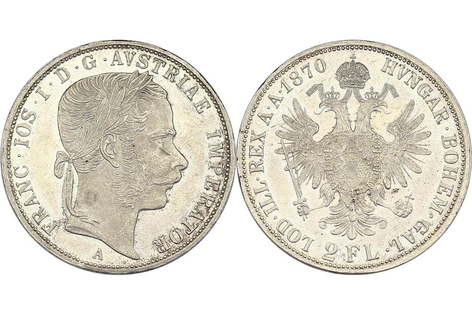 2 Gulden 1870 A J.336a/Fr.1368  vz/f.stgl.
