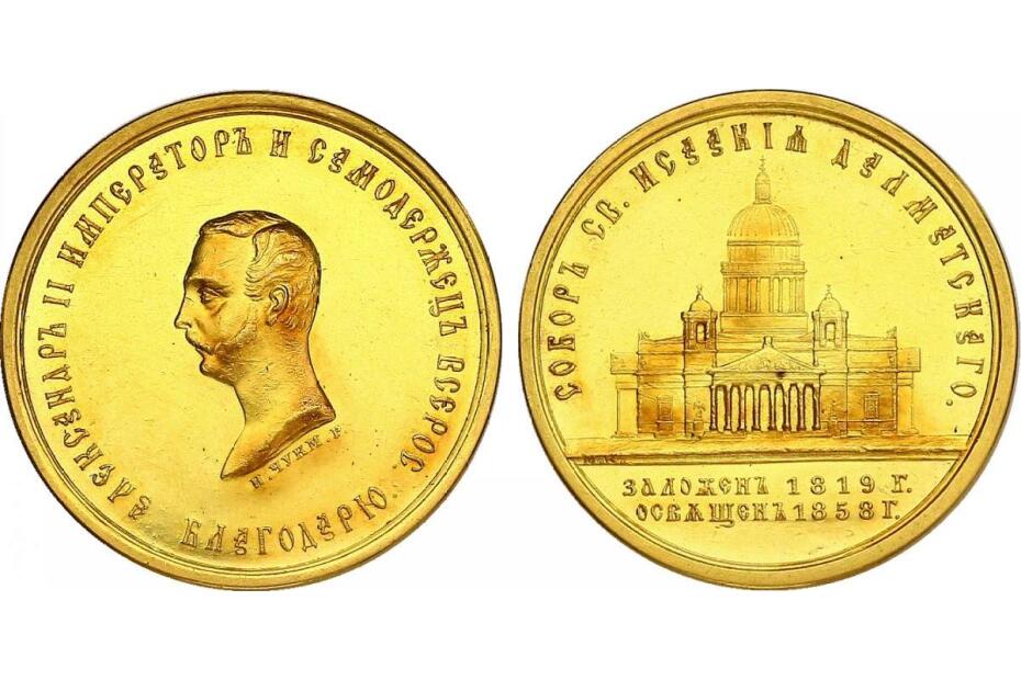 Au-Medaille 1858, Einweihung Isaacs Kathedrale, (27,4 gr, 34 mm), Medalleur Kuchkin/Chukmasov,  f.stgl.